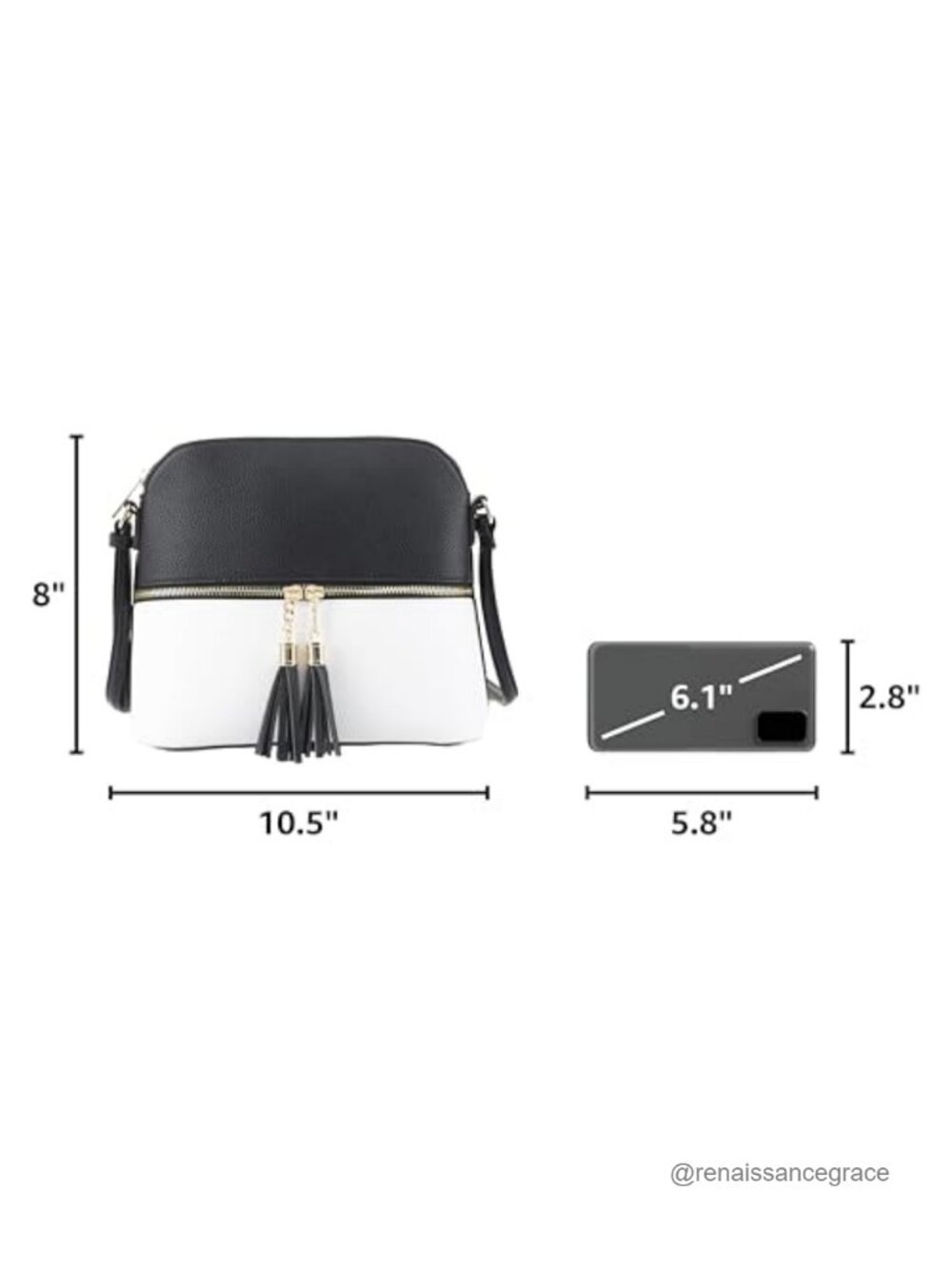 Faux Leather Medium Dome Crossbody Bag with Adjustable Strap and Tassel - Picture 2 of 6